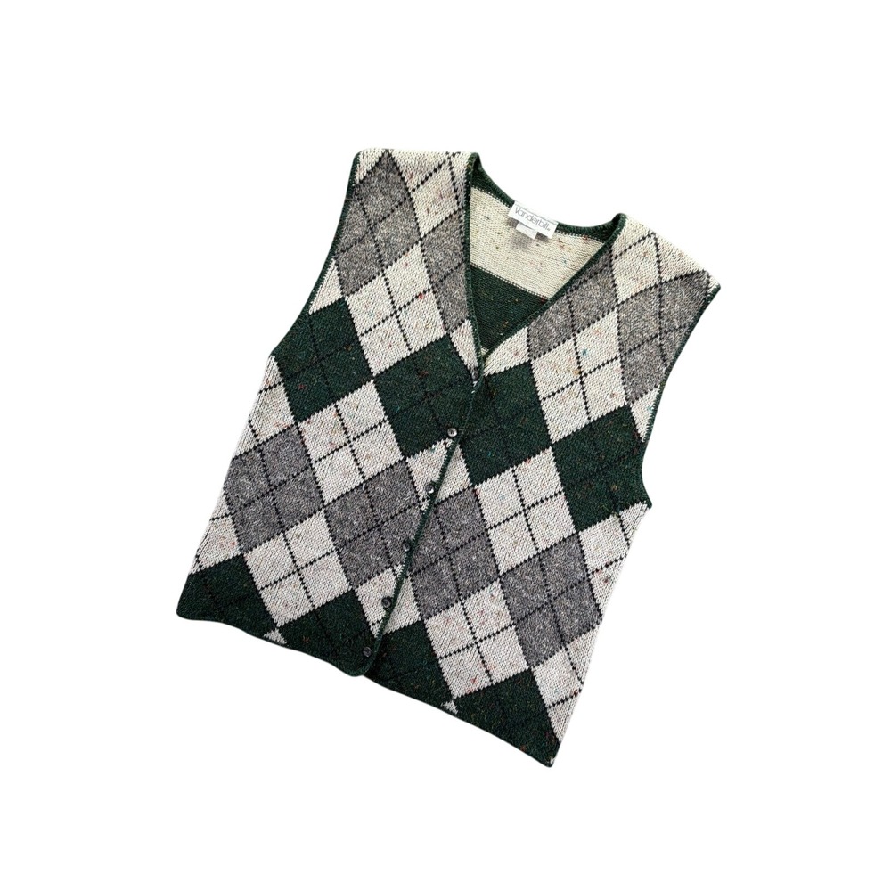 Vanderbilt Vintage Argyle Striped Knit Sweater Vest Green Grey Mens Medium USA